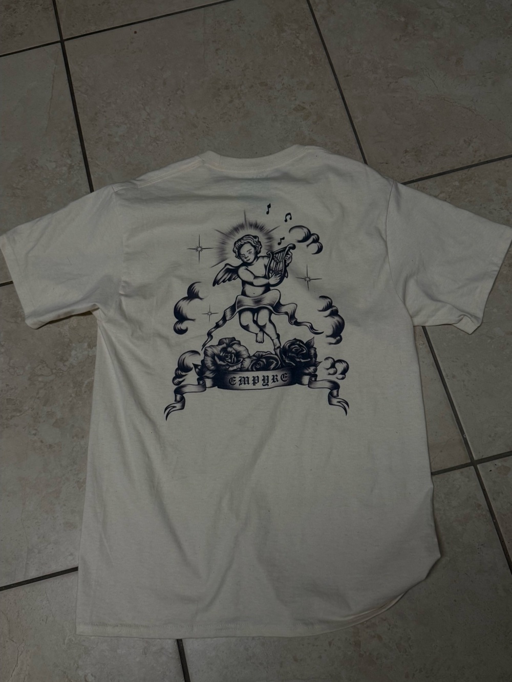 Snap White T-Shirt with Navy Cherub Graphic